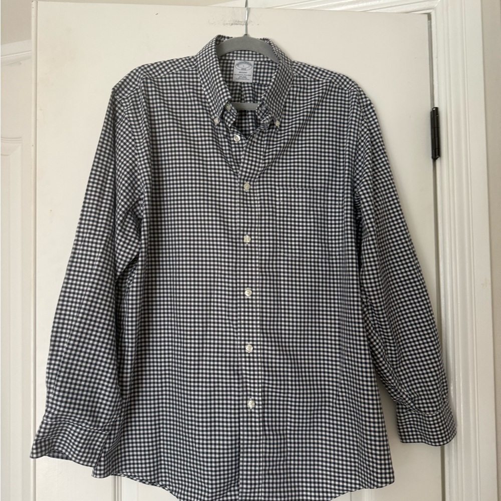 Brooks Brothers Regent Black White Gingham Check Non-Iron Cotton Shirt